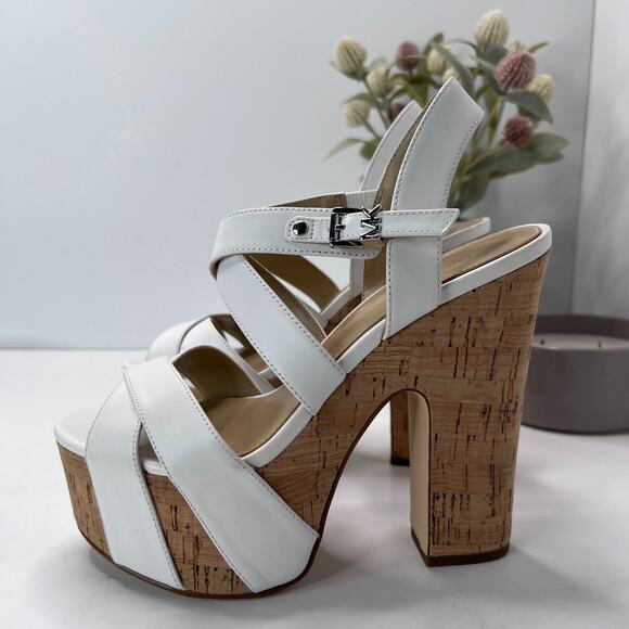 Michael M. Kors Suki Platform Cage Chunky Heel Sandal White Women 6.5 Tried On - Picture 1 of 10